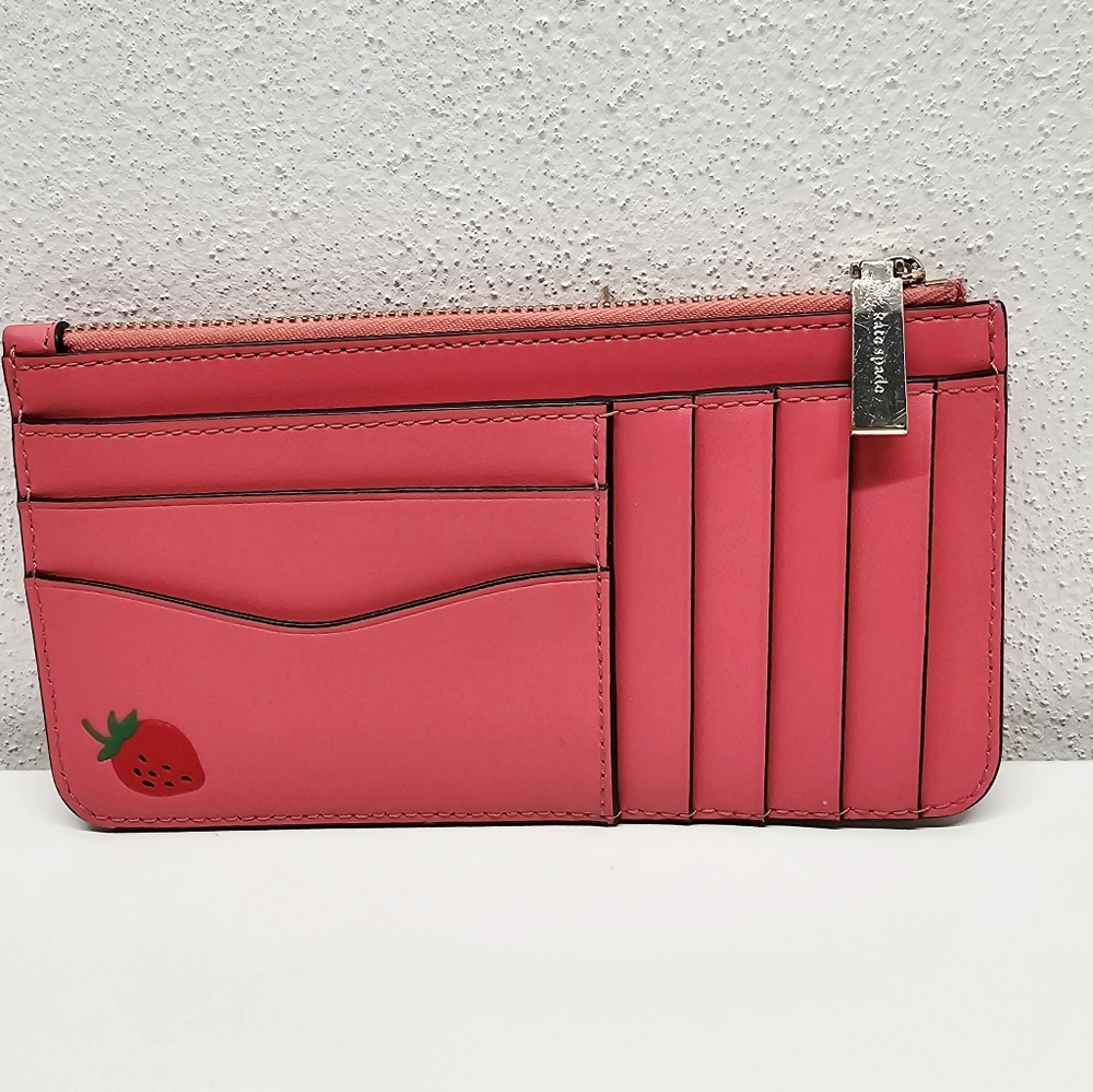 Kate Spade Picnic In The Park Large Slim Strawberry Pink Cardholder - Picture 4 of 10